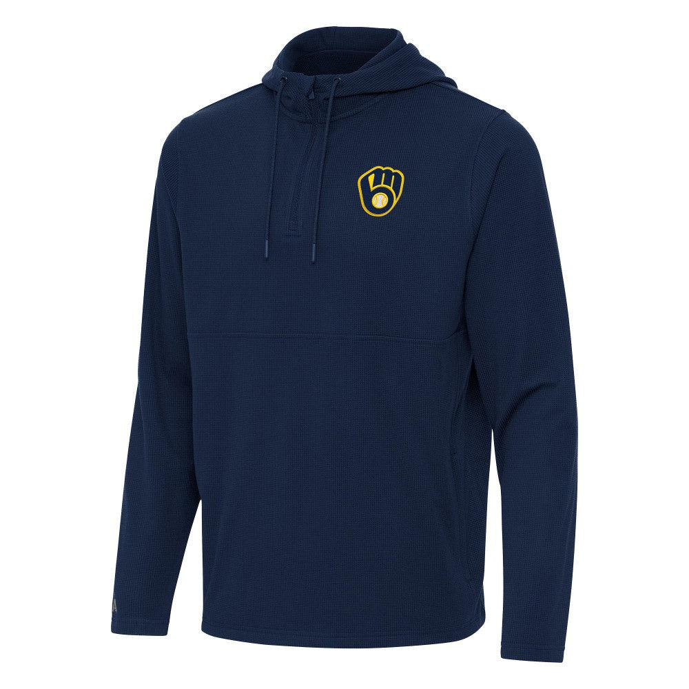 Milwaukee Brewers Antigua Connected Quarter-Zip Pullover Hoodie - Navy