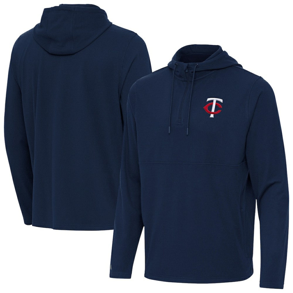Minnesota Twins Antigua Connected Quarter-Zip Pullover Hoodie - Navy