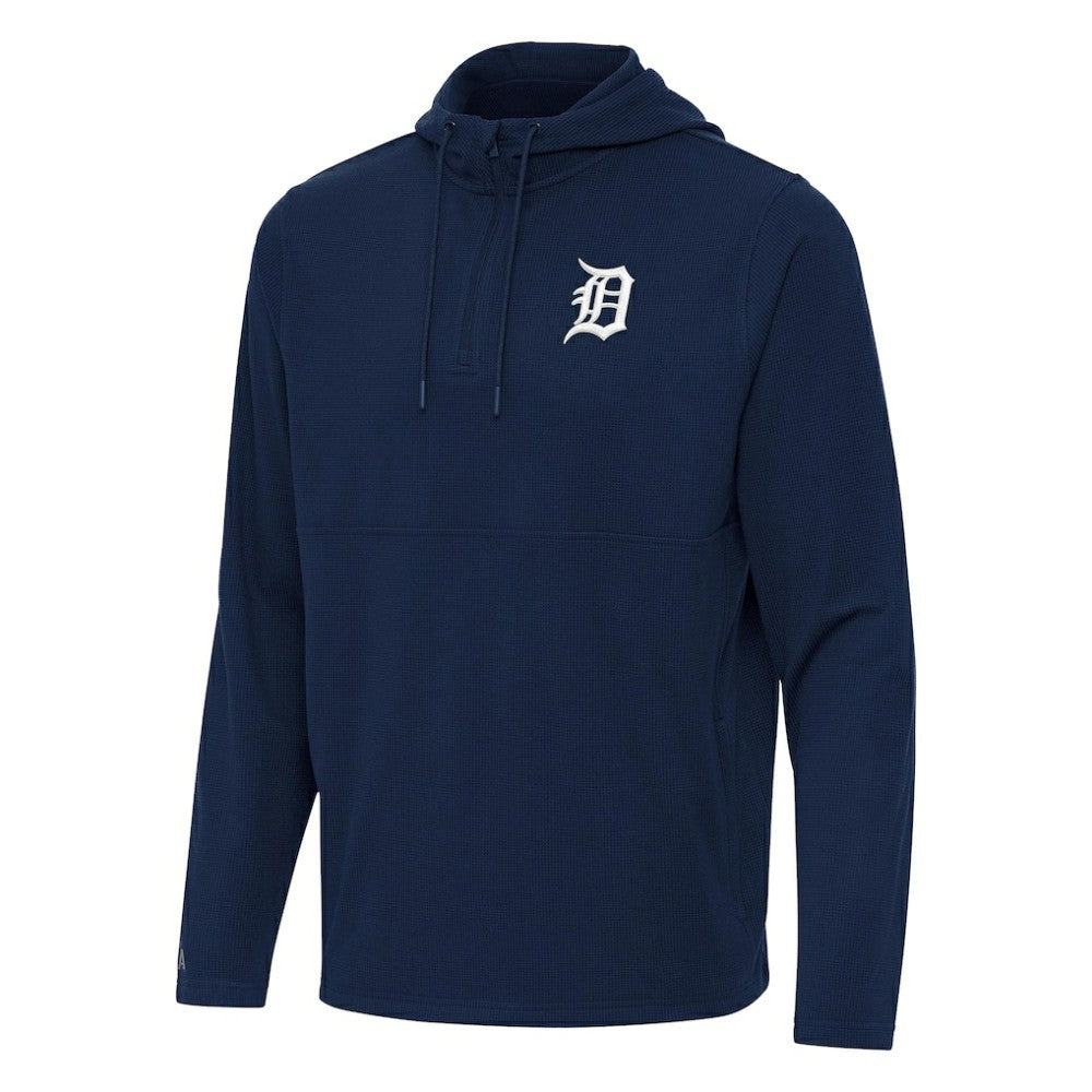 Detroit Tigers Antigua Connected Quarter-Zip Pullover Hoodie - Navy