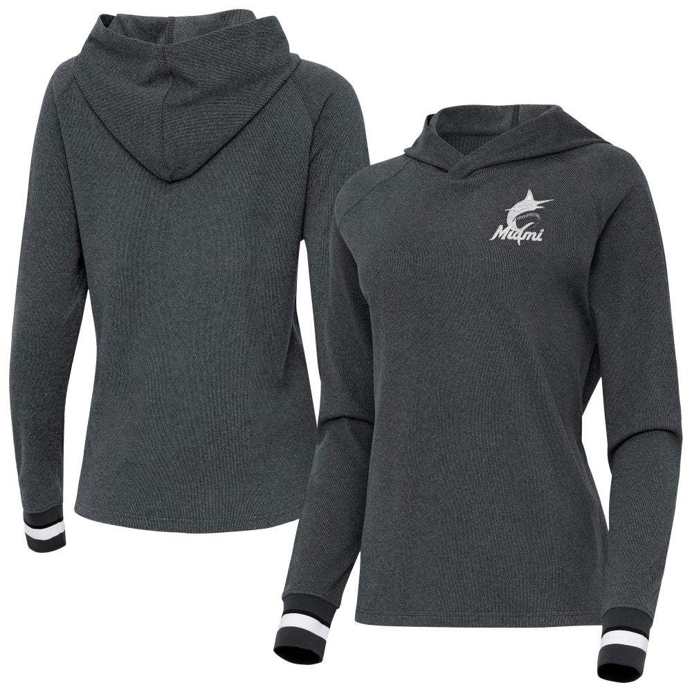 Miami Marlins Antigua Women's Trek Pullover Hoodie - Heather Charcoal