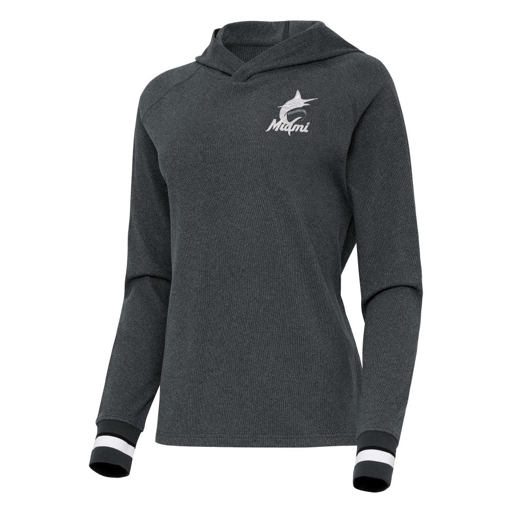 Miami Marlins Antigua Women's Trek Pullover Hoodie - Heather Charcoal