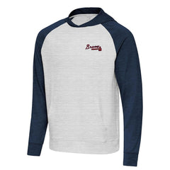 Atlanta Braves Antigua Urgent Pullover Hoodie - Heather Navy/Gray