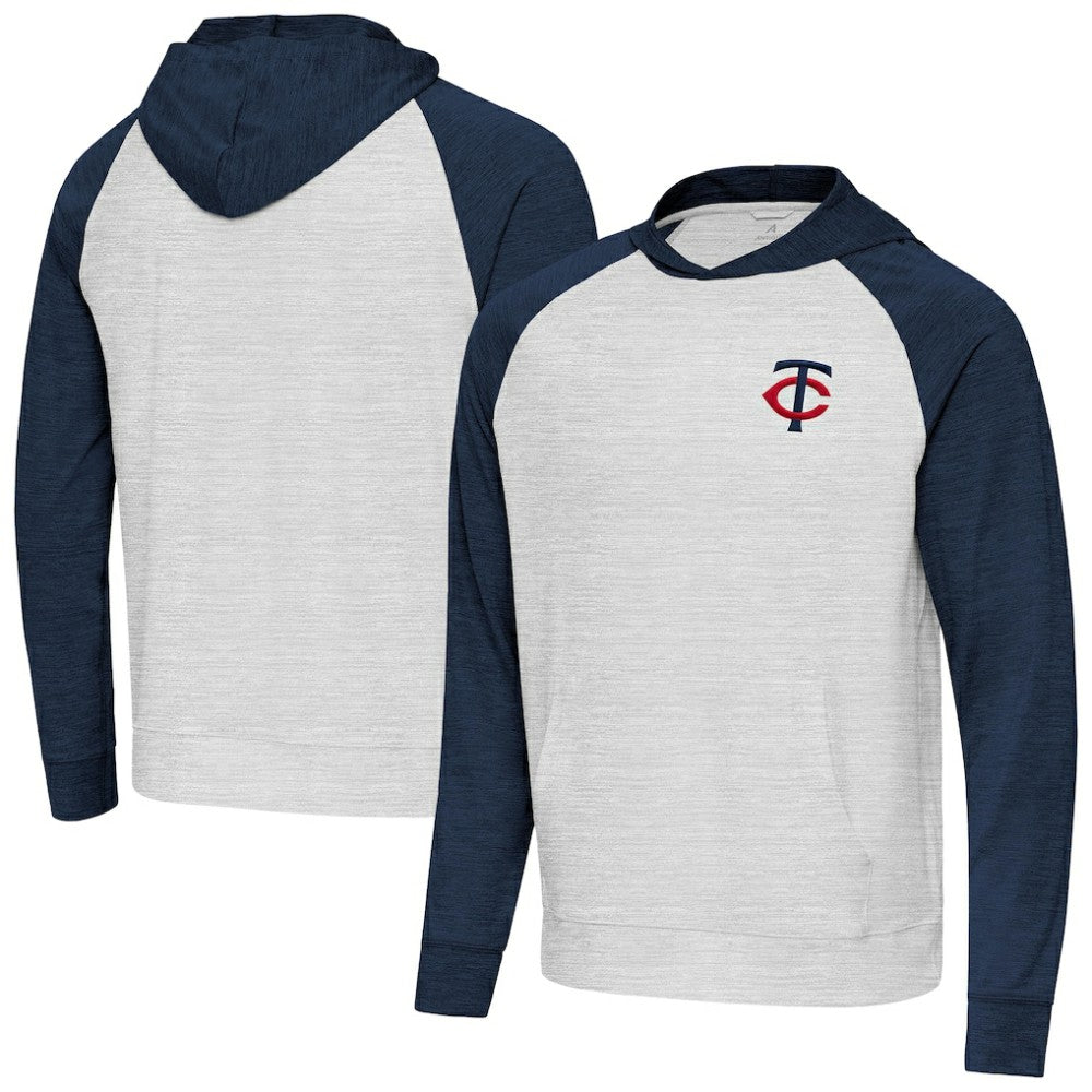 Minnesota Twins Antigua Urgent Pullover Hoodie - Heather Navy/Gray