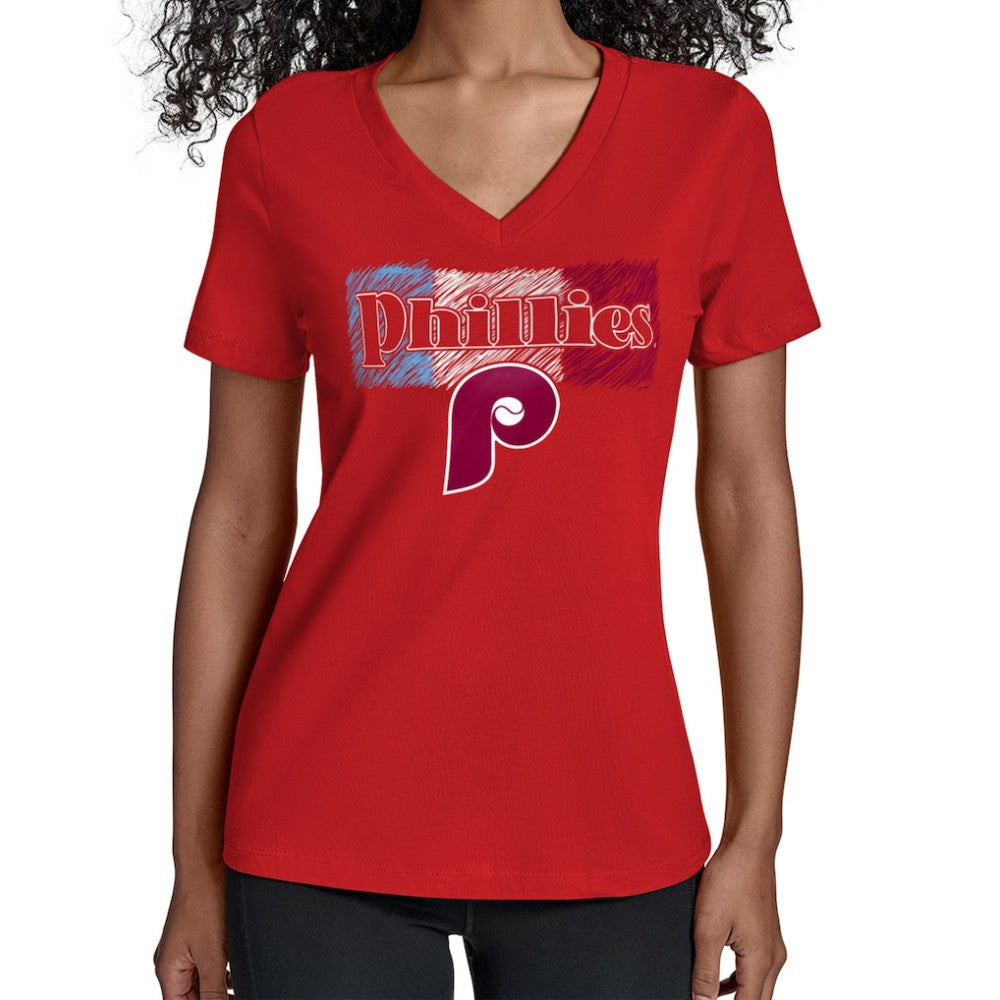 Philadelphia Phillies Starter Women's Team Color Shading V-Neck T-Shirt - Red