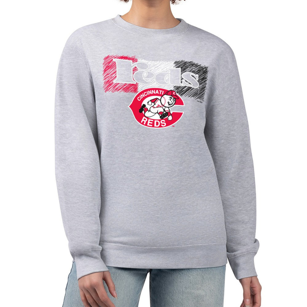 Cincinnati Reds Starter Women's Team Color Shading Fleece Pullover Sweatshirt - Gray