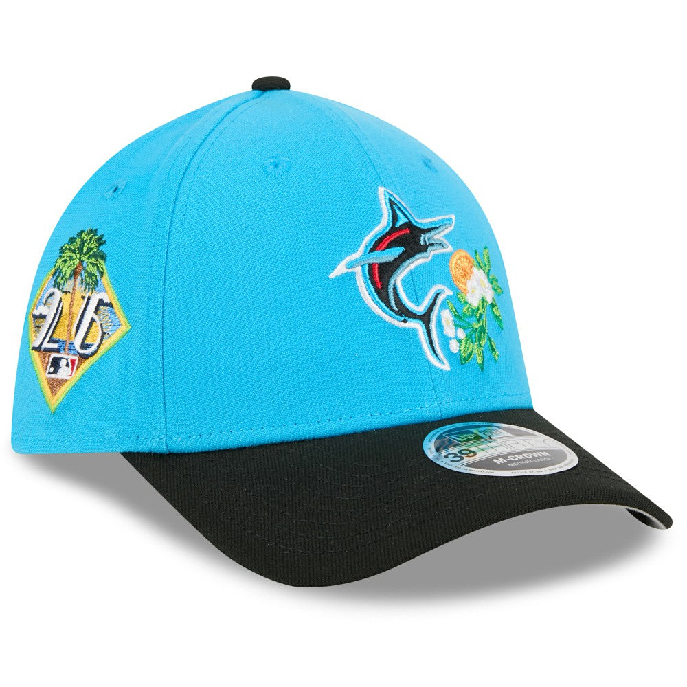 Miami Marlins 2026 Spring Training M-Crown 39THIRTY Flex Hat - Blue/Black | New Era