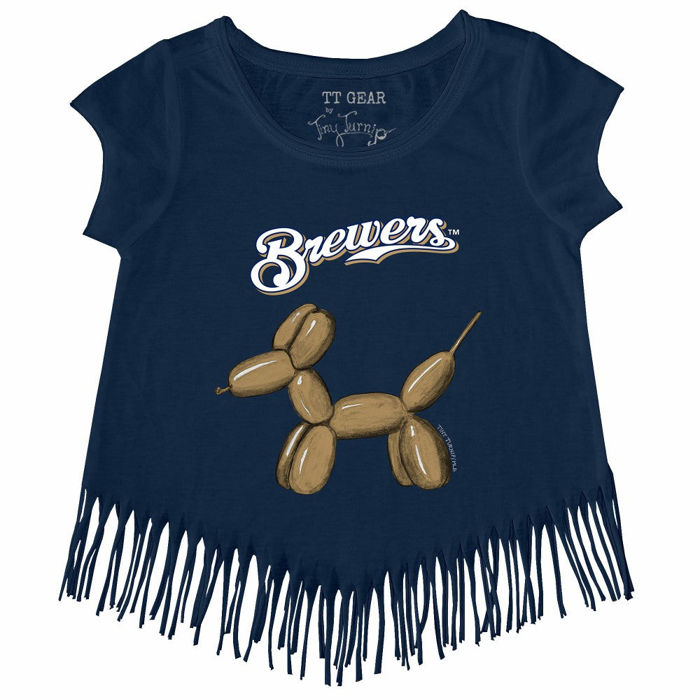 Milwaukee Brewers Tiny Turnip Girls Youth Balloon Dog Fringe T-Shirt - Navy