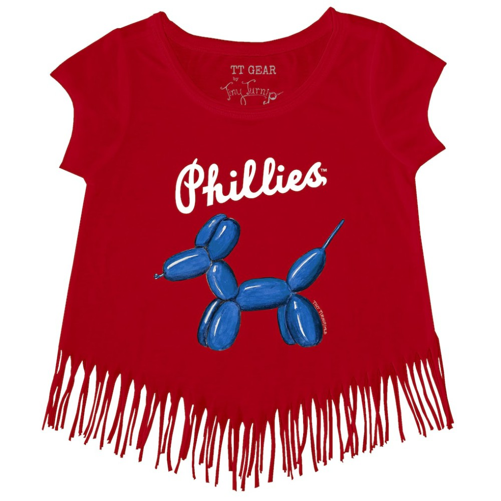 Philadelphia Phillies Tiny Turnip Girls Youth Balloon Dog Fringe T-Shirt - Red