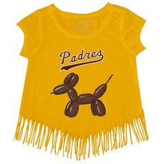 San Diego Padres Tiny Turnip Girls Youth Balloon Dog Fringe T-Shirt - Gold
