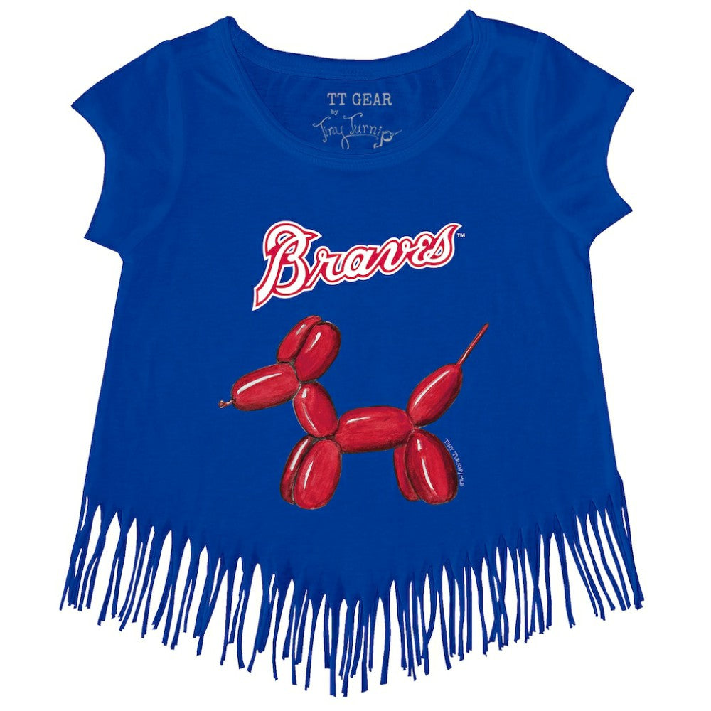 Atlanta Braves Tiny Turnip Girls Youth Balloon Dog Fringe T-Shirt - Royal