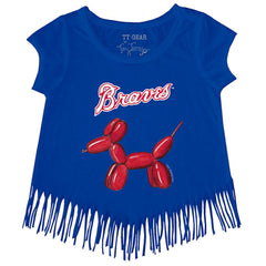 Atlanta Braves Tiny Turnip Girls Youth Balloon Dog Fringe T-Shirt - Royal