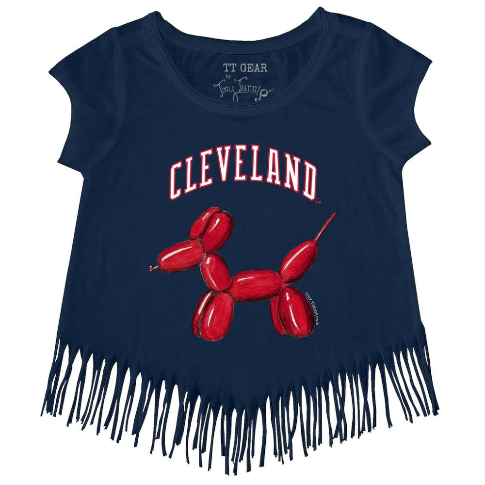 Cleveland Guardians Tiny Turnip Girls Youth Balloon Dog Fringe T-Shirt - Navy