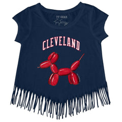 Cleveland Guardians Tiny Turnip Girls Youth Balloon Dog Fringe T-Shirt - Navy