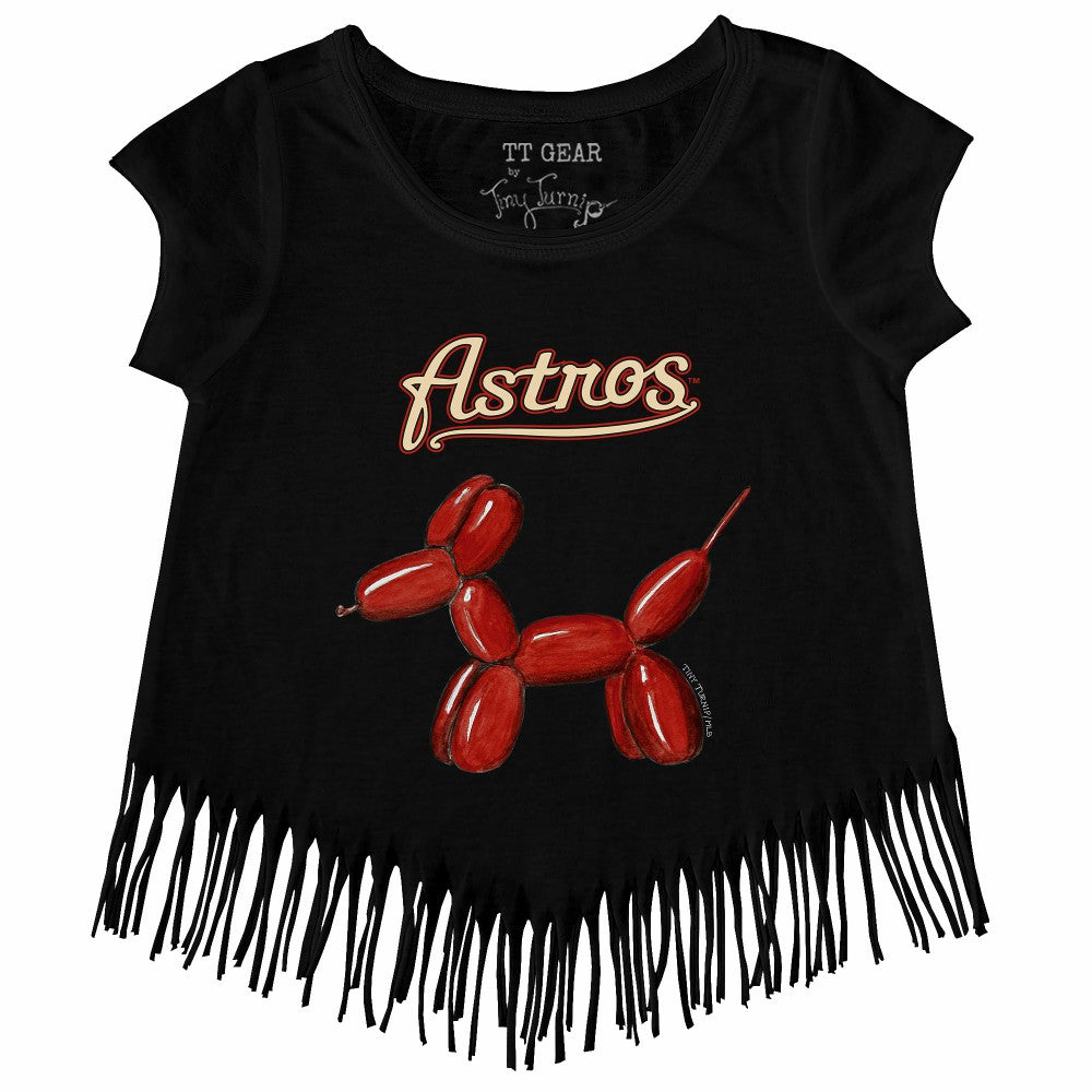 Houston Astros Tiny Turnip Girls Youth Balloon Dog Fringe T-Shirt - Black