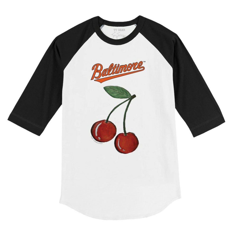 Baltimore Orioles Tiny Turnip Youth Cherries 3/4-Sleeve Raglan Baseball T-Shirt - White