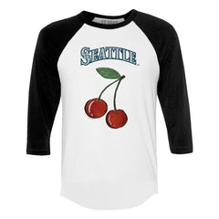 Seattle Mariners Tiny Turnip Women's Cherries 3/4-Sleeve Raglan Baseball T-Shirt - White