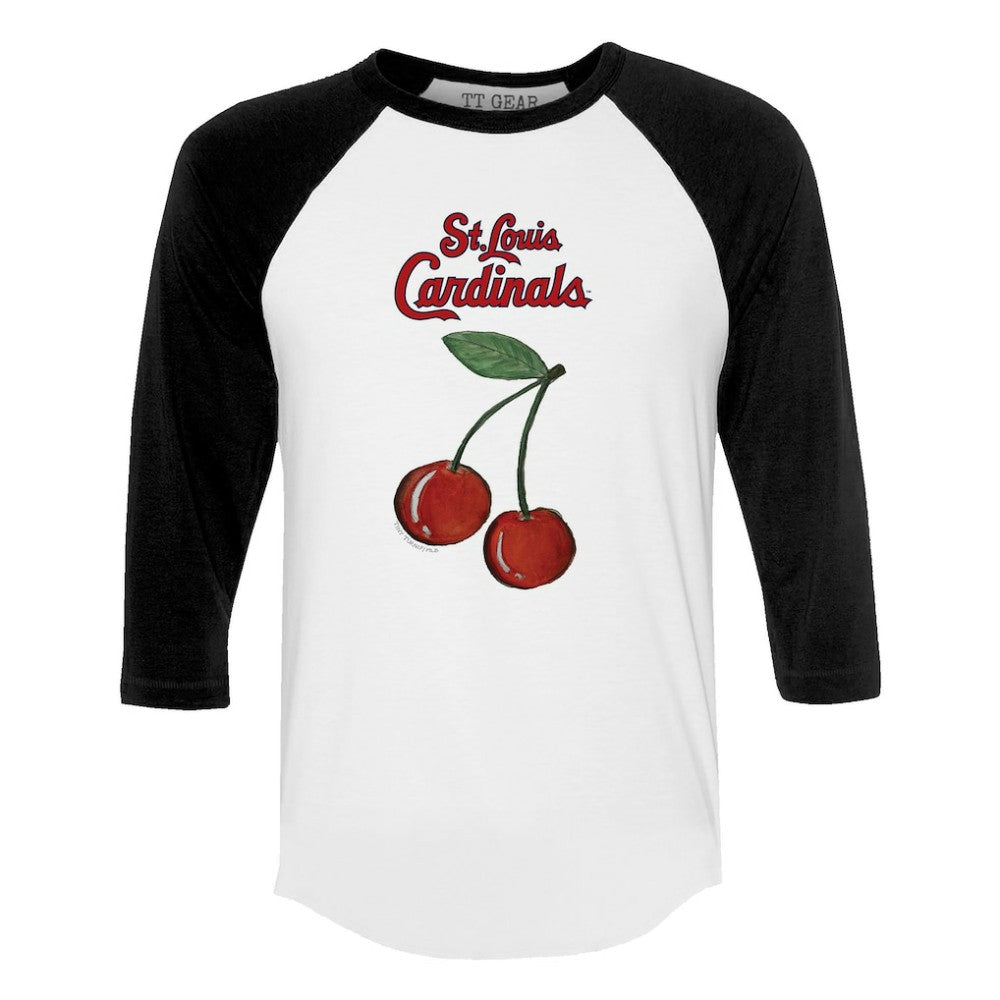 St. Louis Cardinals Tiny Turnip Women's Cherries 3/4-Sleeve Raglan Baseball T-Shirt - White