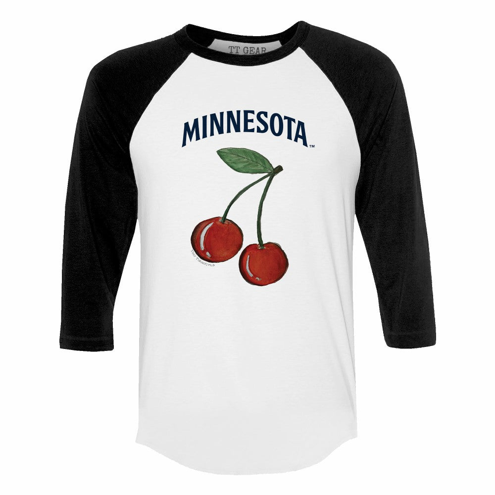 Minnesota Twins Tiny Turnip Women's Cherries 3/4-Sleeve Raglan Baseball T-Shirt - White