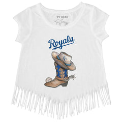 Kansas City Royals Tiny Turnip Girls Youth Cowboy Boot Fringe T-Shirt - White