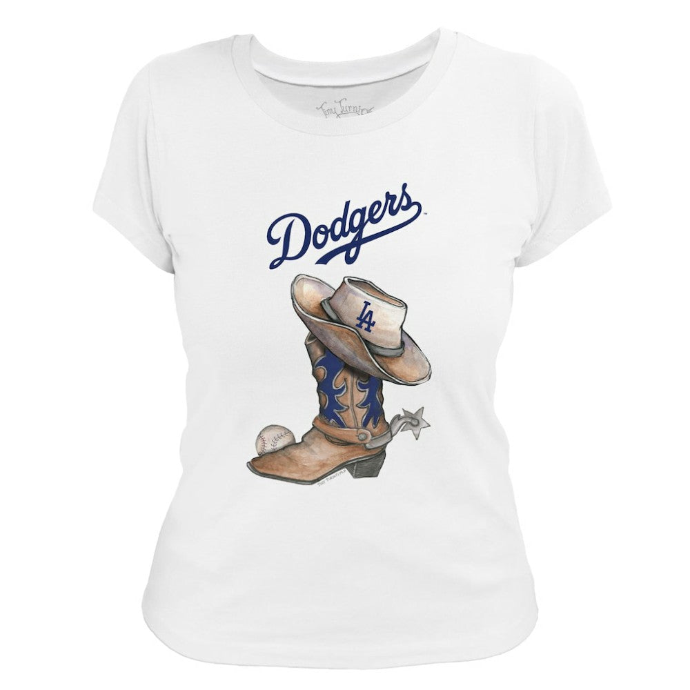 Los Angeles Dodgers Tiny Turnip Women's Cowboy Boot T-Shirt - White