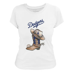Los Angeles Dodgers Tiny Turnip Women's Cowboy Boot T-Shirt - White