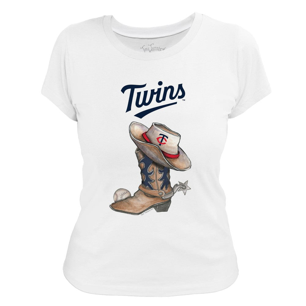 Minnesota Twins Tiny Turnip Women's Cowboy Boot T-Shirt - White