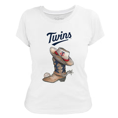 Minnesota Twins Tiny Turnip Women's Cowboy Boot T-Shirt - White