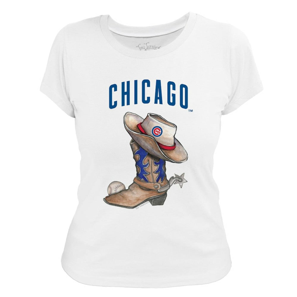 Chicago Cubs Tiny Turnip Women's Cowboy Boot T-Shirt - White