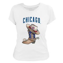 Chicago Cubs Tiny Turnip Women's Cowboy Boot T-Shirt - White