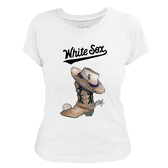 Chicago White Sox Tiny Turnip Women's Cowboy Boot T-Shirt - White
