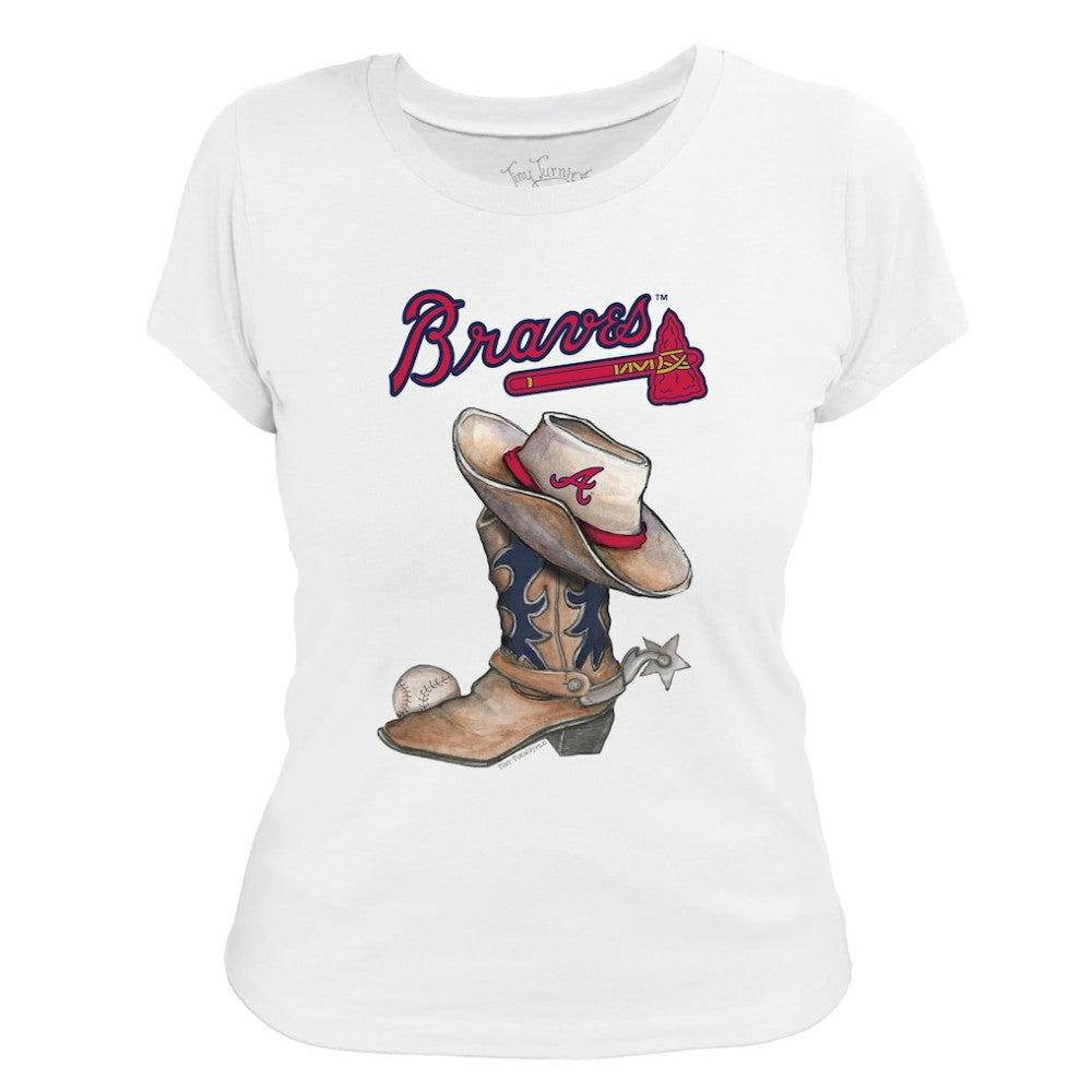 Atlanta Braves Tiny Turnip Women's Cowboy Boot T-Shirt - White