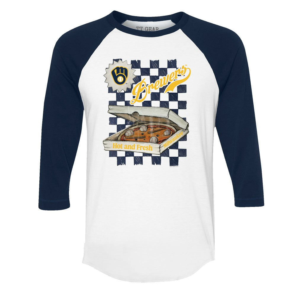 Milwaukee Brewers Tiny Turnip Women's Pizza 3/4-Sleeve Raglan Baseball T-Shirt - White/Navy