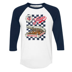 Minnesota Twins Tiny Turnip Women's Pizza 3/4-Sleeve Raglan Baseball T-Shirt - White/Navy