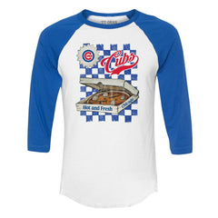Chicago Cubs Tiny Turnip Women's Pizza 3/4-Sleeve Raglan Baseball T-Shirt - White/Royal