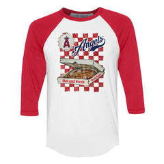 Los Angeles Angels Tiny Turnip Women's Pizza 3/4-Sleeve Raglan Baseball T-Shirt - White/Red