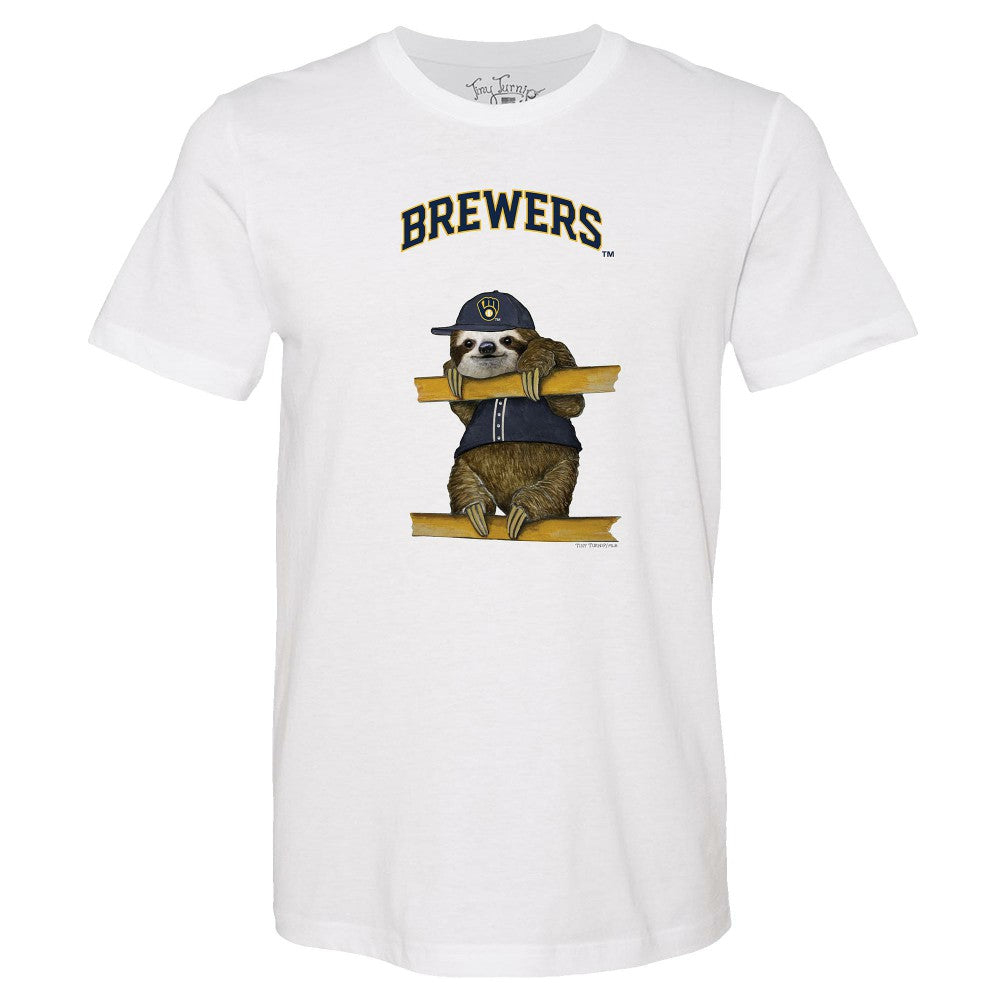 Milwaukee Brewers Tiny Turnip Unisex Sloth T-Shirt - White