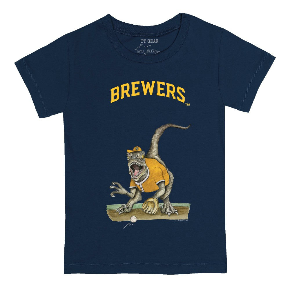 Milwaukee Brewers Tiny Turnip Youth Velociraptor T-Shirt - Navy