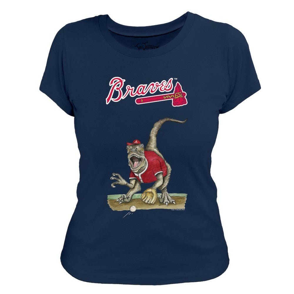 Atlanta Braves Tiny Turnip Women's Velociraptor T-Shirt - Navy