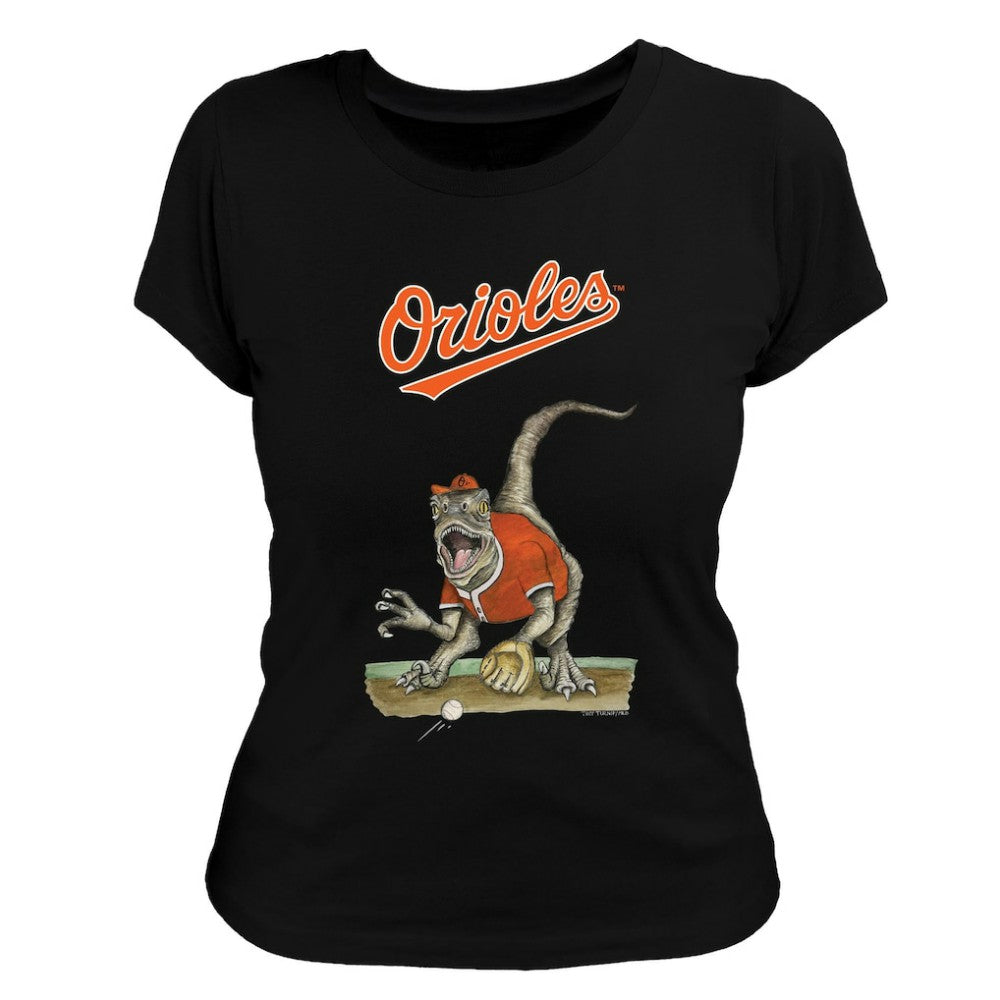 Baltimore Orioles Tiny Turnip Women's Velociraptor T-Shirt - Black