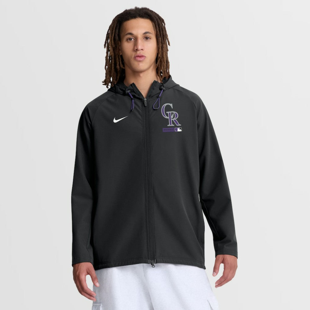 Colorado Rockies Authentic Collection Raglan Therma-FIT Full-Zip Hooded Jacket - Black | Nike