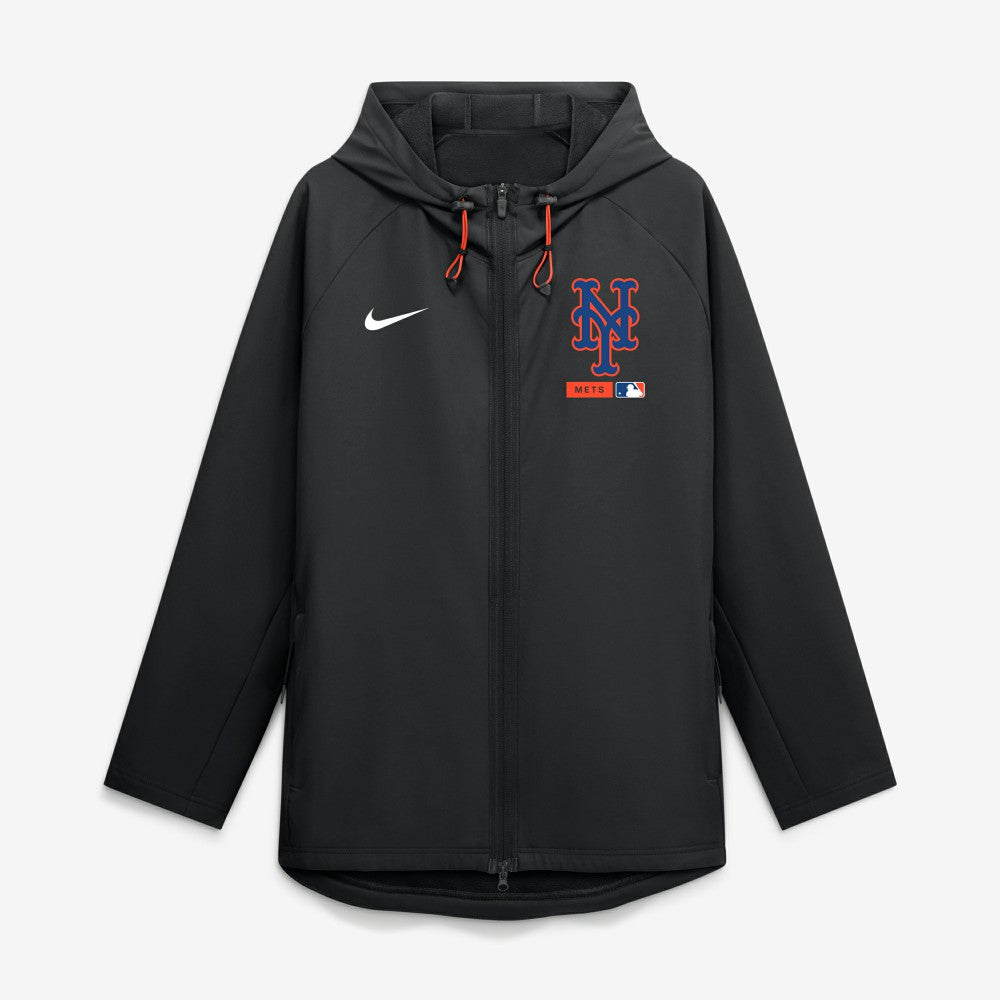 New York Mets Authentic Collection Raglan Therma-FIT Full-Zip Hooded Jacket - Black | Nike