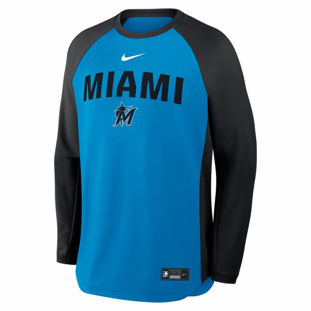 Miami Marlins Authentic Collection Raglan Dri-FIT Sweatshirt - Blue | Nike