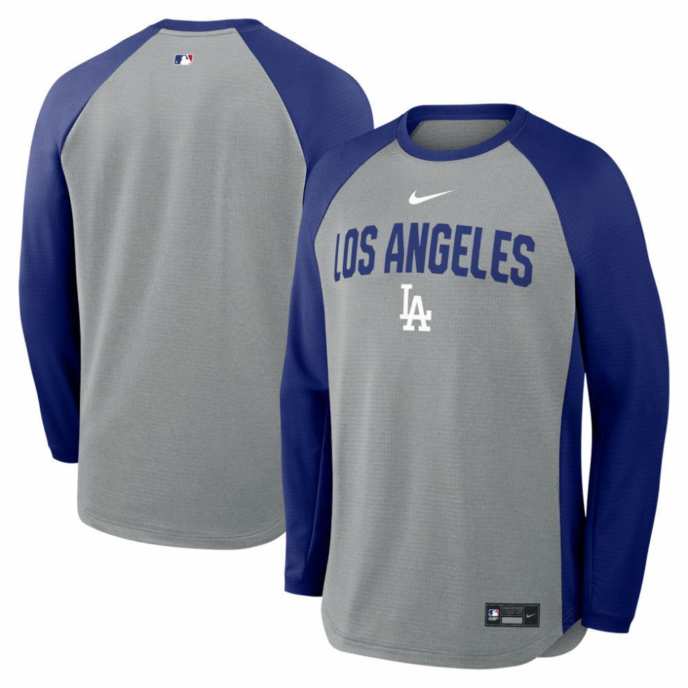 Los Angeles Dodgers Authentic Collection Raglan Dri-FIT Sweatshirt - Heather Charcoal | Nike