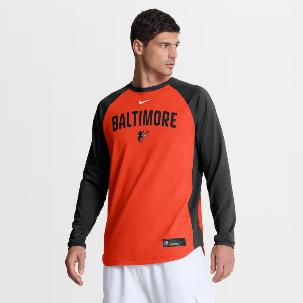 Baltimore Orioles Authentic Collection Raglan Dri-FIT Sweatshirt - Orange | Nike