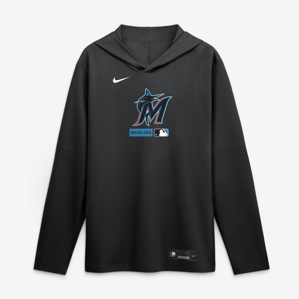Miami Marlins Authentic Collection Dri-FIT Long Sleeve Hooded T-Shirt - Black | Nike