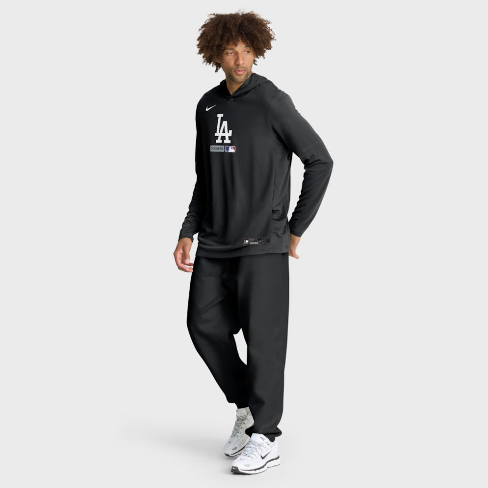 Los Angeles Dodgers Authentic Collection Dri-FIT Long Sleeve Hooded T-Shirt - Black | Nike