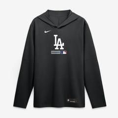 Los Angeles Dodgers Authentic Collection Dri-FIT Long Sleeve Hooded T-Shirt - Black | Nike