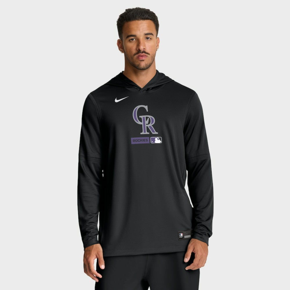 Colorado Rockies Authentic Collection Dri-FIT Long Sleeve Hooded T-Shirt - Black | Nike