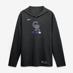 Colorado Rockies Authentic Collection Dri-FIT Long Sleeve Hooded T-Shirt - Black | Nike