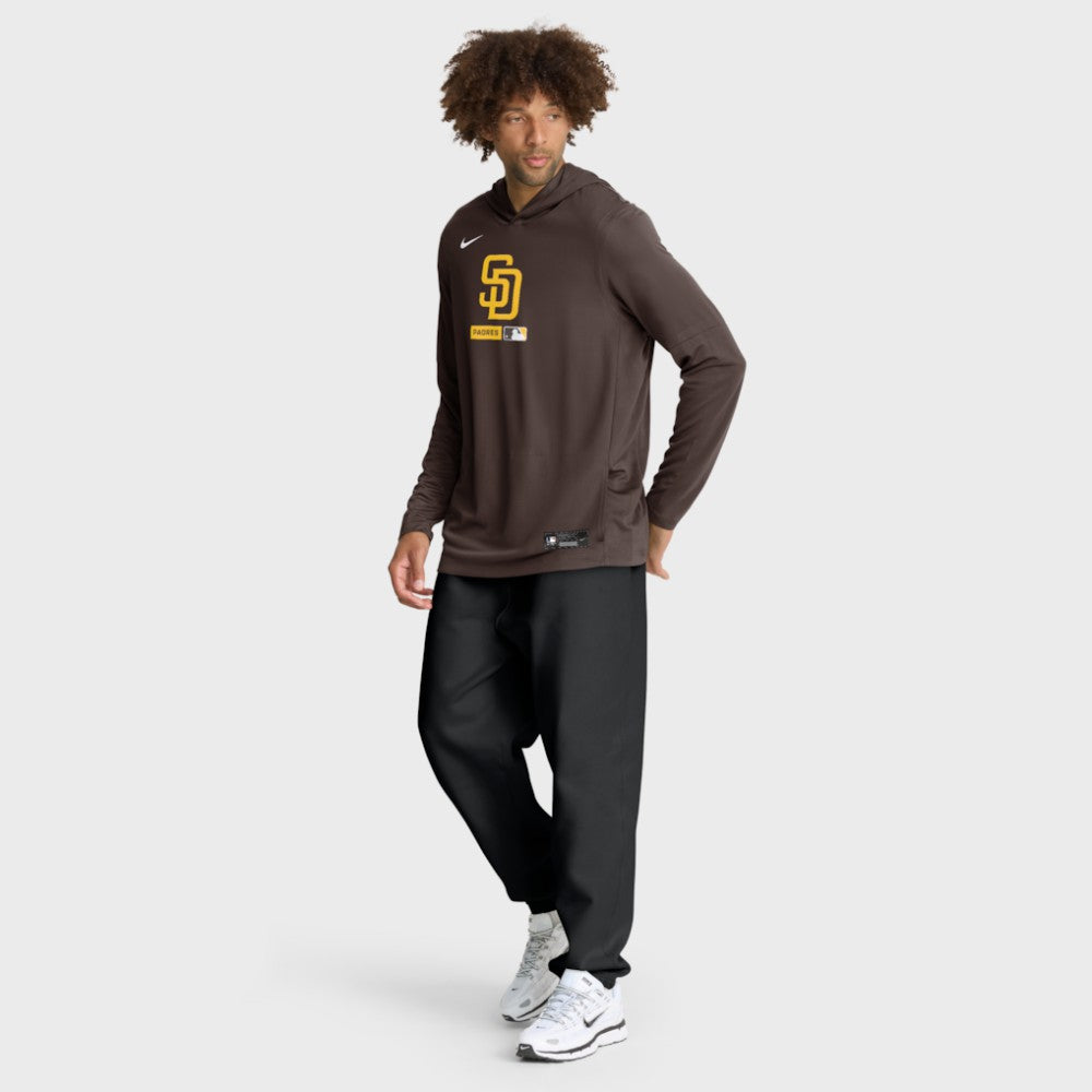 San Diego Padres Authentic Collection Dri-FIT Long Sleeve Hooded T-Shirt - Brown | Nike